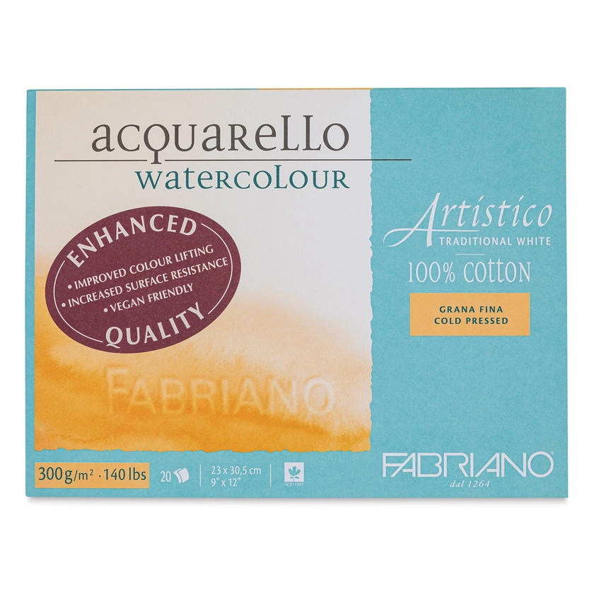 Fabriano Artistico Enhanced Watercolor Block - Traditional White, Cold Press, 9" x 12" | BLICK Art Materials