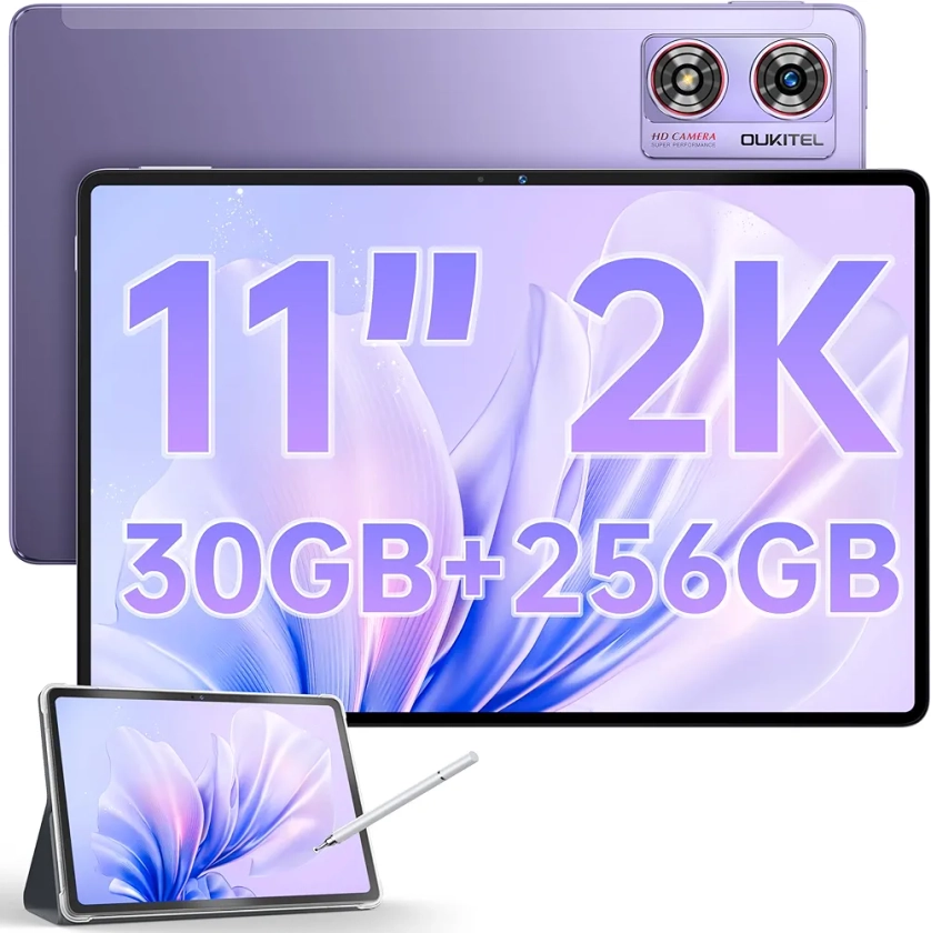 OUKITEL OT8 Tablette Android 13 -Tablette Tactile 11 Pouces avec Cas,30(6+24) Go RAM+256 Go ROM, Tablette Gaming 8800mAh,Octa-Core 1.6 GHz丨8+13MP丨5G WiFi丨Bluetooth 5.0丨Certifié GMS丨Face ID - Violet