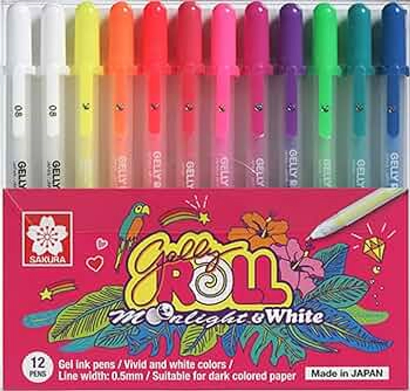 SAKURA Gelly Roll MoonLight (Made in Japan) [Limited Edition] Gel Ink Pen Set - Bold Sparkling, Glittering & Assorted Colors 12Pens