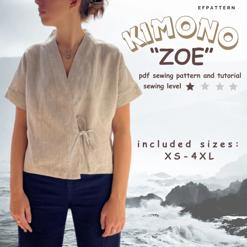 Boxy Top Sewing Pattern, Kimono Top With Tie Closure, Instant PDF Download, Sizes XS 4XL. - Etsy UK