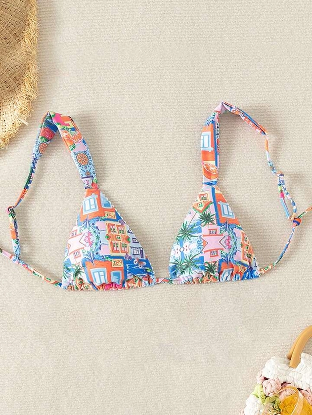 SHEIN Swim Vcay Summer Beach Women's Tropical Printed Bikini Top