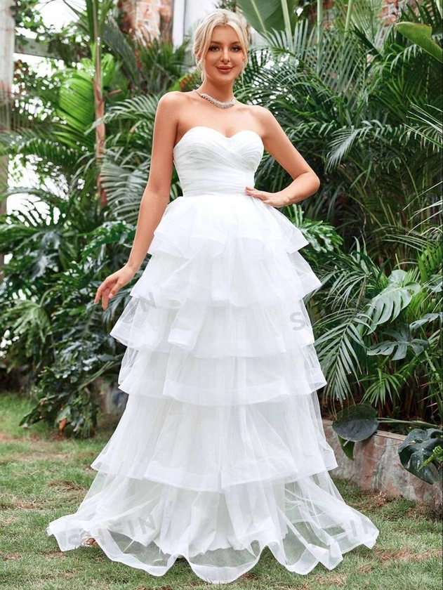Layer Hem Mesh Tube Wedding Dress