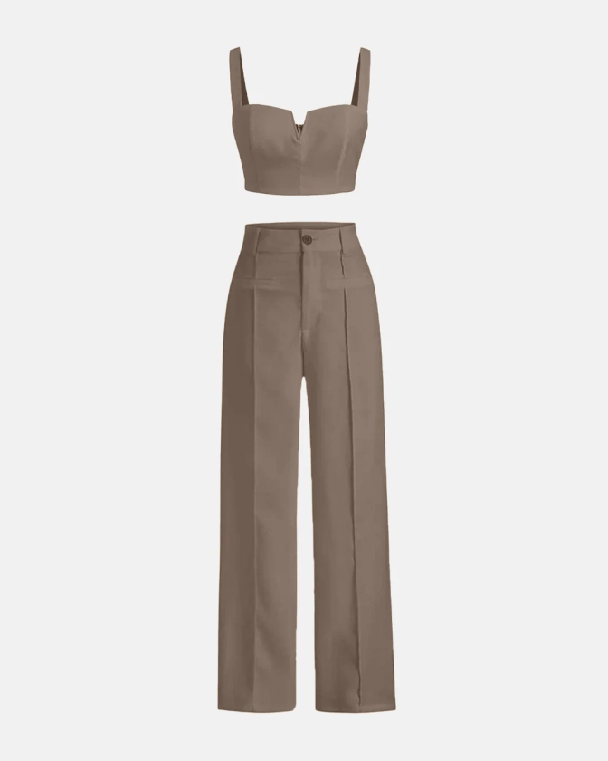 Two Piece Set: Aesthetics Top With Trouser In Light Brown