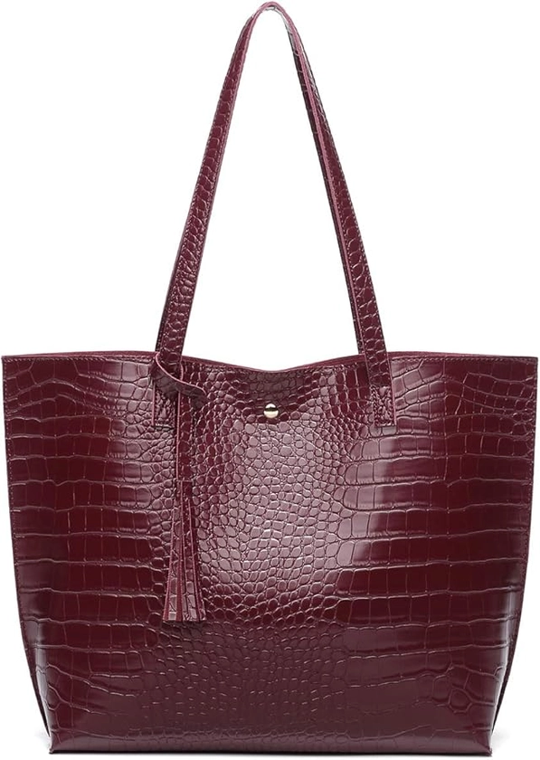 Amazon.com: Dreubea Women's Soft Faux Leather Tote Shoulder Bag from, Big Capacity Tassel Handbag Wine Red-cro : Clothing, Shoes & Jewelry