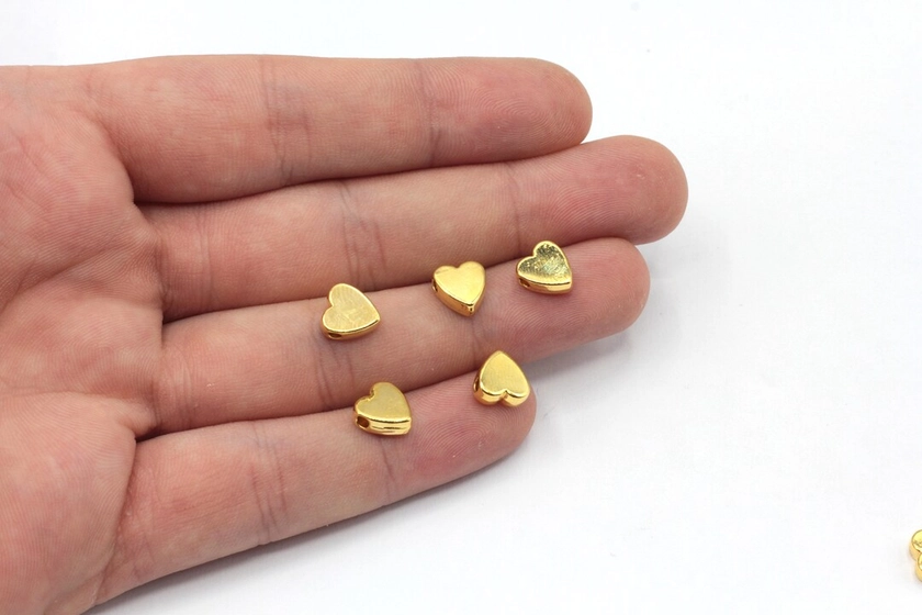 9mm Gold Plated Heart Beads, Gold Heart Beads, Love Connector, Heart Bracelet Connector, Bracelet Beads, Gold Plated Findings, GLD449 - Etsy