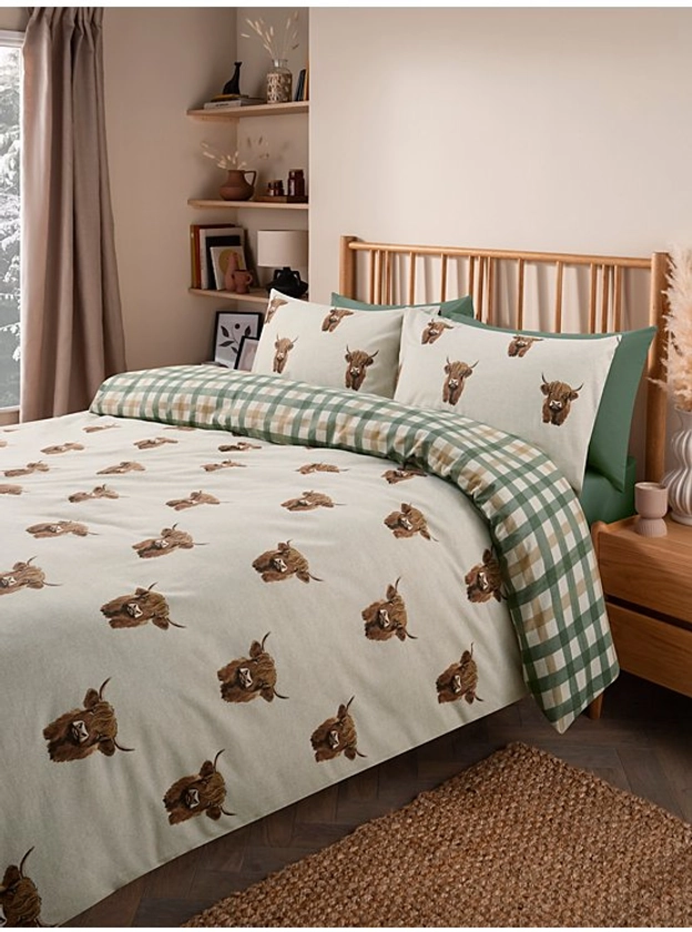 Brushed Cotton Highland Cow Reversible Duvet Set