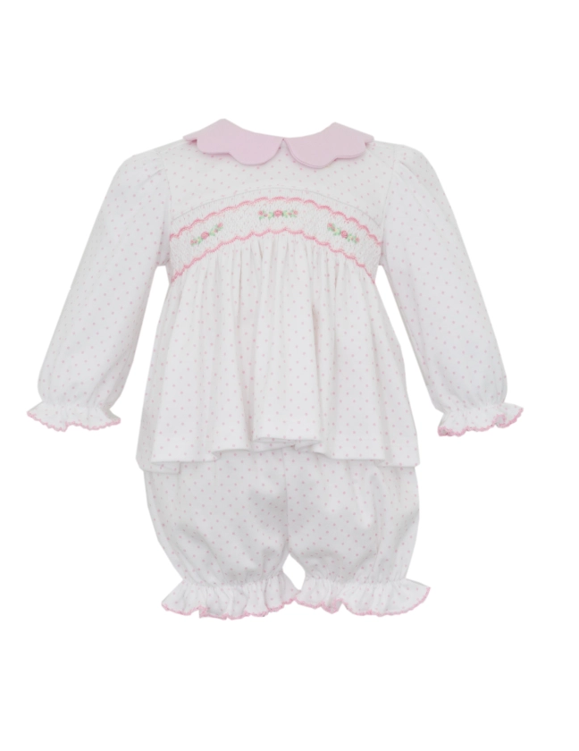 Pink & White Dot Knit Bloomer Set