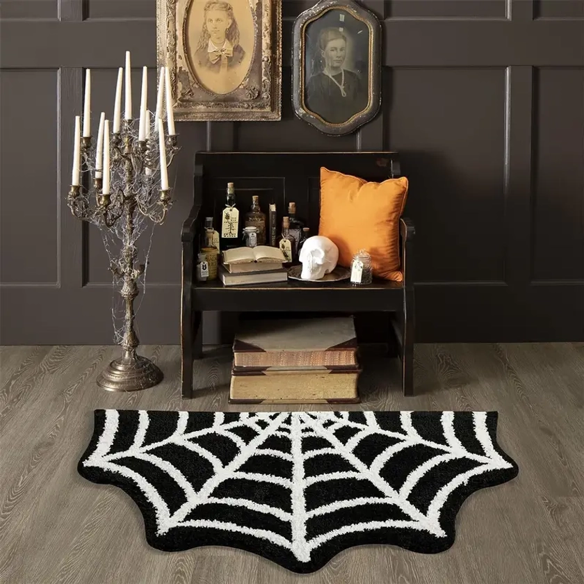 Halloween Black Spider Web Rug Decor - Temu