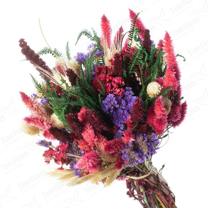 Buquê Rústico Colorido Lindo I Flores Desidratadas - R$ 78,9