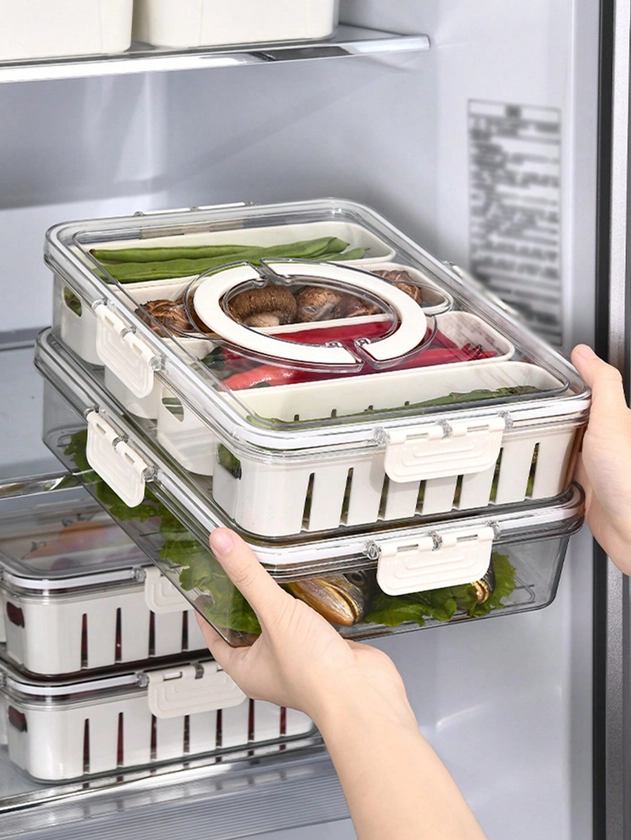 1pc With Lid And Handle Refrigerator Organizer Storage Box, Suitable For Food Storage Such As Fruits And Vegetables In Refrigerator To Extend Freshness. Also A Good Helper For Outdoor Picnic And Camping. Waterproof And Dustproof Storage Design Allows You To Eat The Cleanest Fruits And Vegetables Anytime.