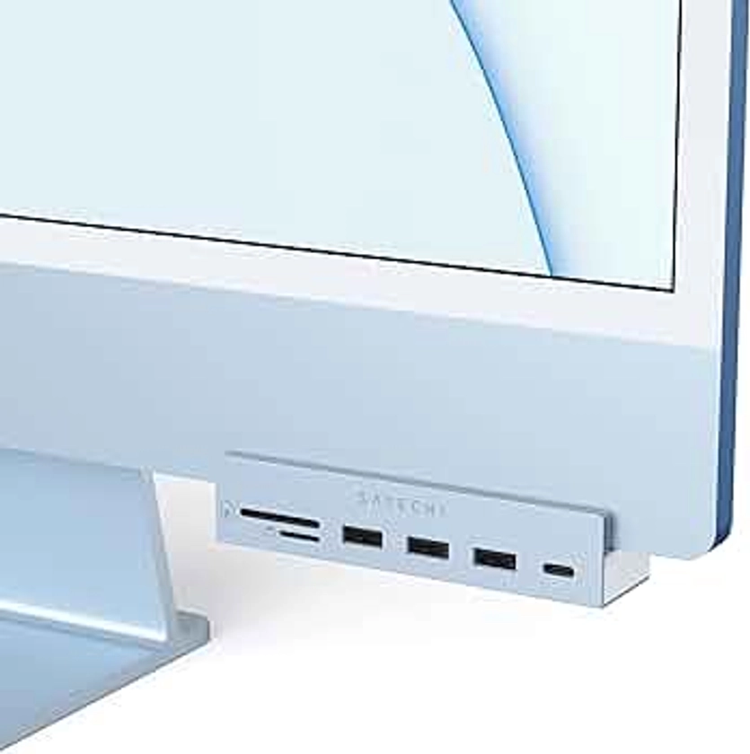 SATECHI USB-C Clamp Hub – USB-C Data Port, USB-A 3.0 Data, Micro/SD Card Reader – For Apple Studio Display and 2021 iMac M1 24-inch. Does Not Fit 2020 iMac and earlier models (Blue)