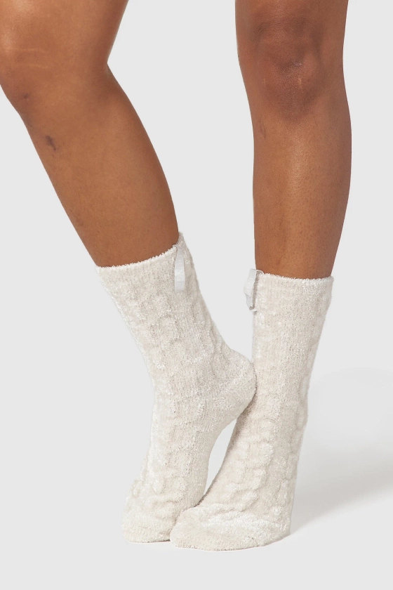 Chenille Knitted Socks - Pearl