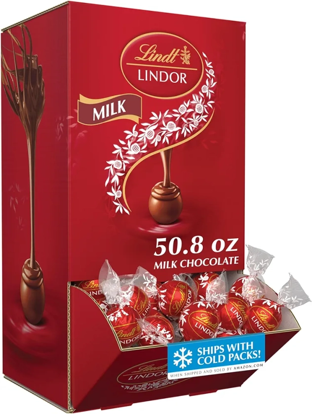 Lindt LINDOR Milk Chocolate Candy Truffles, Milk Chocolate with Smooth, Melting Truffle Center, 50.8 oz., 120 Count