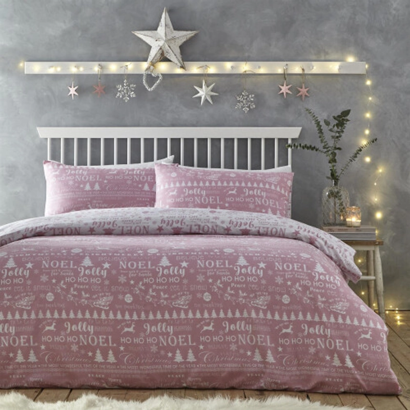 (Double, Pink) Charlotte Thomas Jolly Christmas Duvet Cover Set Xmas Bedding Set on OnBuy