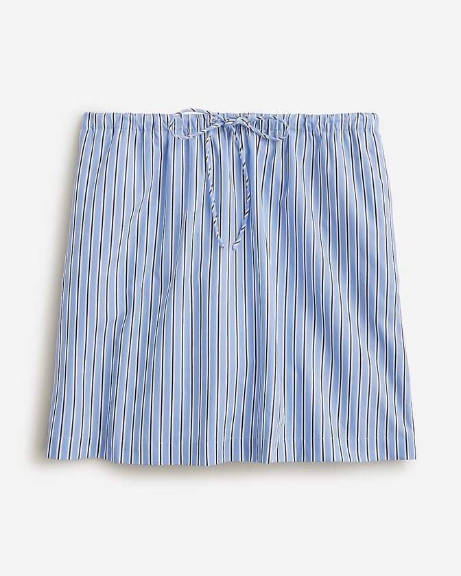 Tie-waist mini skirt in striped cotton poplin