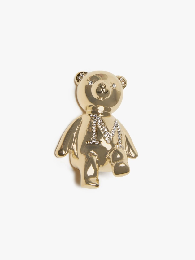 Metal teddy bear brooch, white | "SHINY" Max Mara 