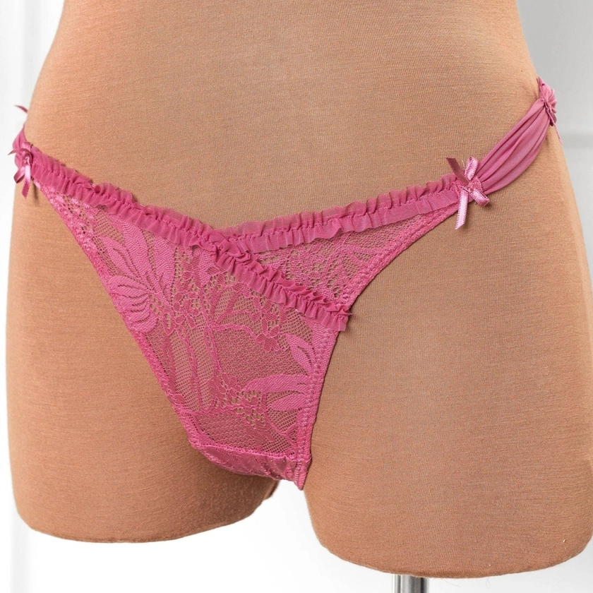 Lace & Mesh Rouched Thong - Mauve
