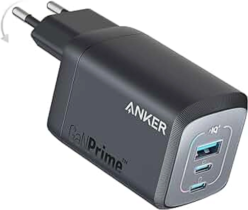 Cargador USB-C Anker 100 W, cargador pared Anker Prime GaN, cargador rápido compacto plegable 3 puertos, para MacBook Pro/Air, iPad Pro, iPhone 14/Pro, Galaxy S23/S22, Note20, Pixel, Apple Watch y más