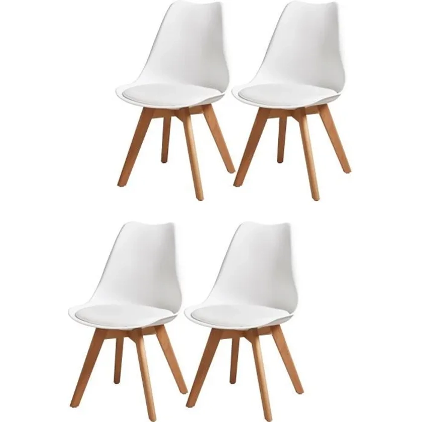 Chaises de salle à manger - BJORN - Scandinave - Simili blanc - Pieds hêtre massif