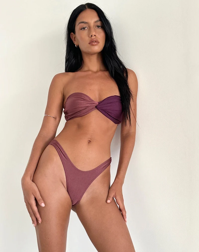 Linda Twist Bikini Top in Deep Mauve Plum