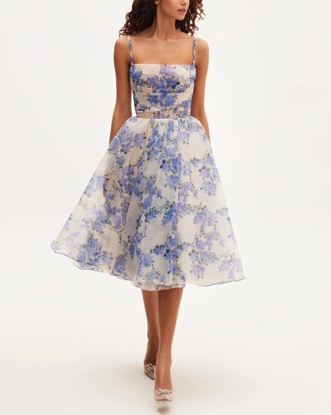 Azure Blossom Midi Dress