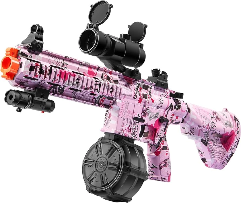 Large Gel Ball Blaster with Drum, Manual & Automatic Dual Mode Splatter Ball Blaster, for Outdoor Activities -Team Game, Pink