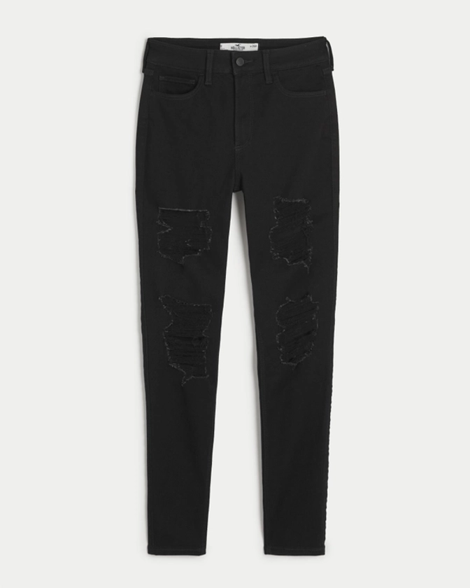 Women's Curvy High-Rise Ripped Black Super Skinny Jeans | Women's Bottoms | HollisterCo.com