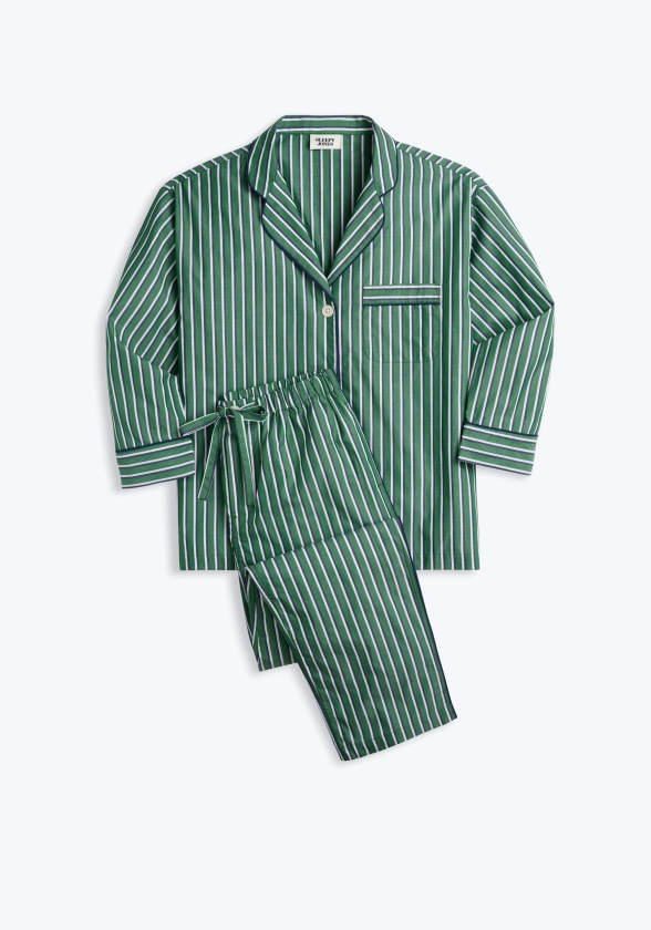 SLEEPY JONES | Marina Pajama Set in Green, Navy, & Cream Shadow Stripe – Sleepy Jones