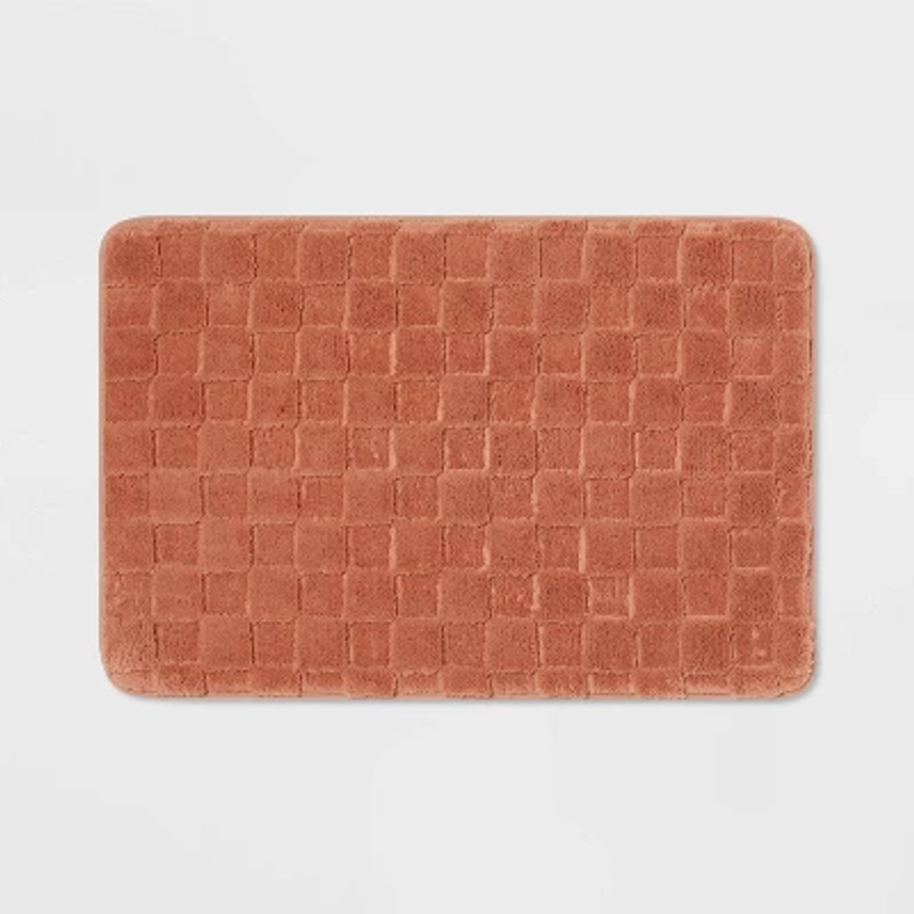 20"x30" Everyday Checked Cushion Bath Rug Copper - Room Essentials™: Knitted Polyester, Machine Washable, PVC Foam Backing