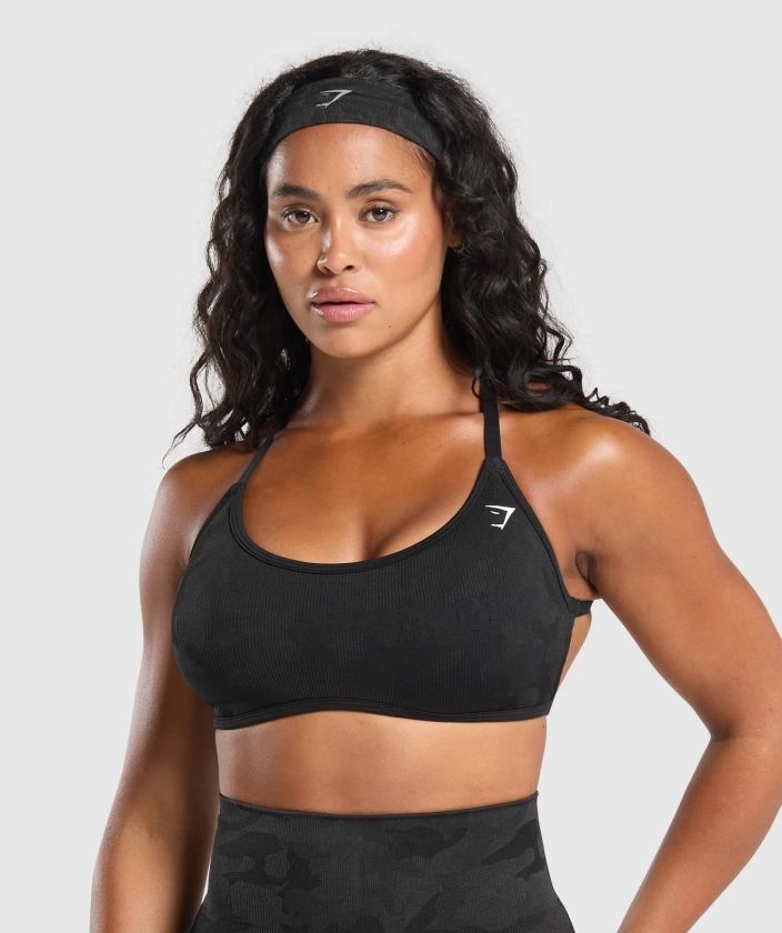 Gymshark Adapt Camo Cross Back Sports Bra - Black/Asphalt Grey