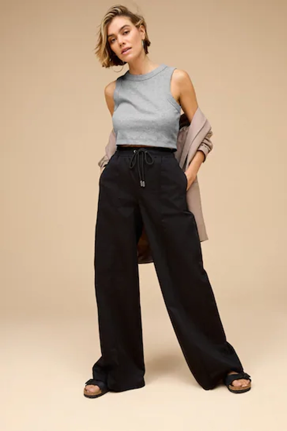 Black Pull-On Track Trousers