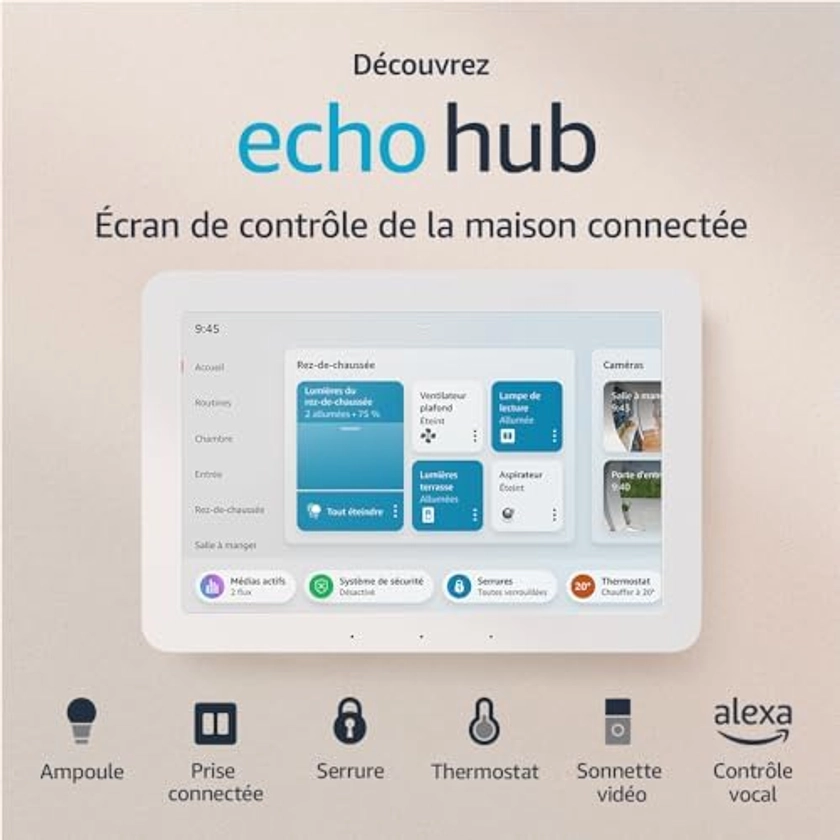 Découvrez Echo Hub | Écran de contrôle de la maison connectée 8", avec Alexa | Compatible avec des milliers d'appareils