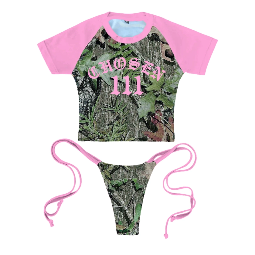 Baby Tee Bikini - Camo & Pink