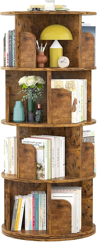 Amazon.com: Aheaplus Rotating Bookshelf, Small Corner Bookshelf for Small Space, 360 Display 4 Tier Floor Standing Bookcase Storage Rack, Wood Narrow Book Shelf Organizer for Bedroom, Living Room, Rustic Brown : Home & Kitchen