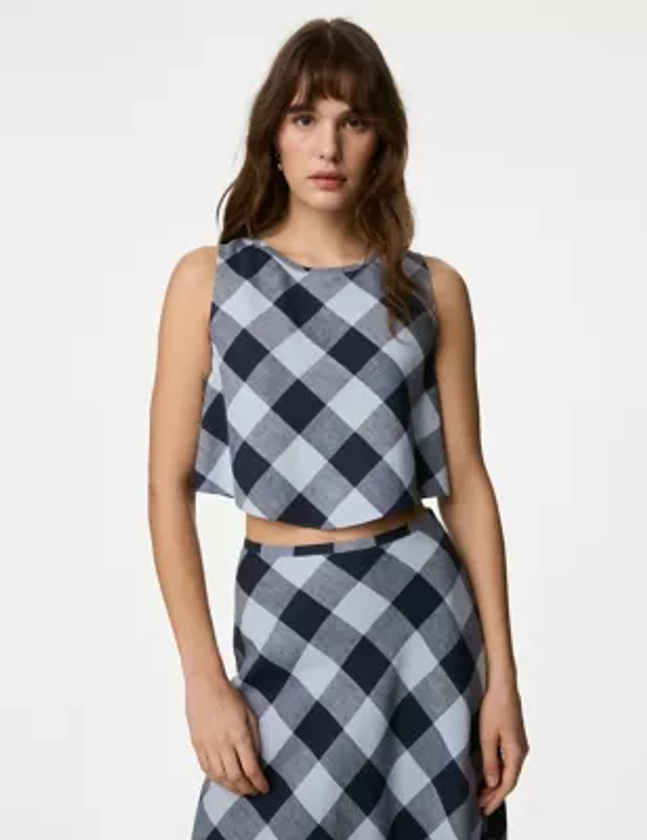 Linen Rich Checked Crop Top | M&S Collection | M&S