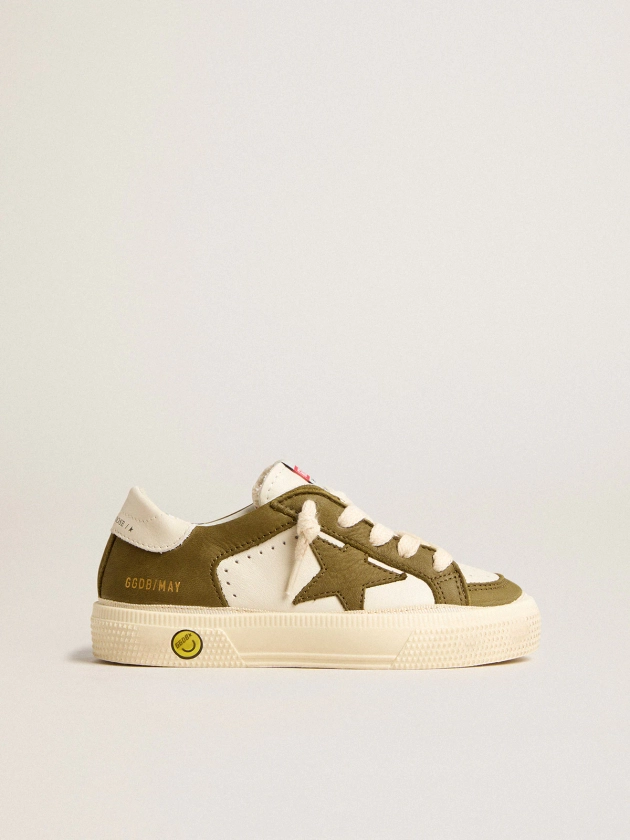 May Teen en cuir blanc et vert militaire | Golden Goose