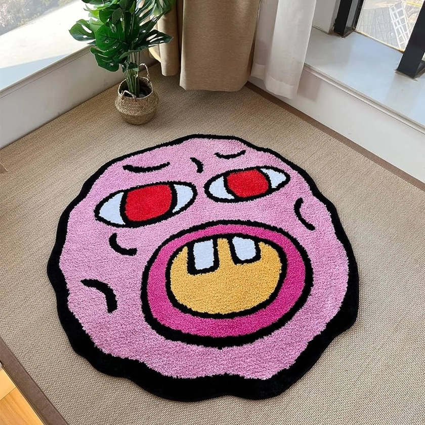 Tufted Carpet Cherry Bomb Rug Pink Room Decor Kawaii Rug Small Rugs for Bedroom Cartoon Circle Punch Needle Carpet (39.3X39.3 Inch)