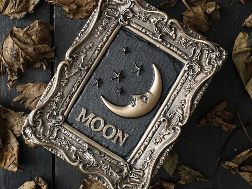 Crescent Moon Wall Art, Tarot Card Sculpture, Witchy Gifts, Gothic Home Decor, Black Gold Artwork, Decorative Frame, Gallery Wall, Unique 3d - Etsy Japan