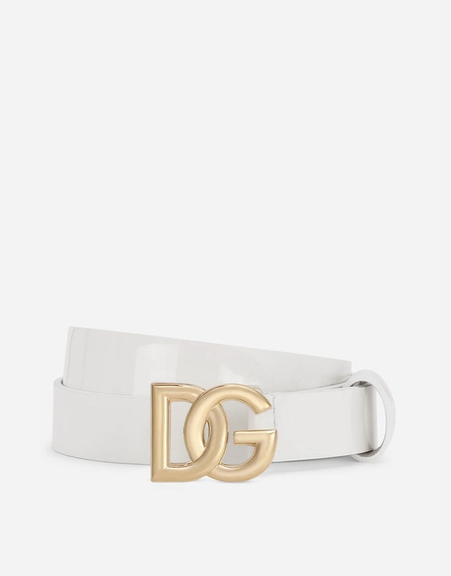 Patent leather belt with DG logo in Weiss für Mädchen | Dolce&Gabbana®