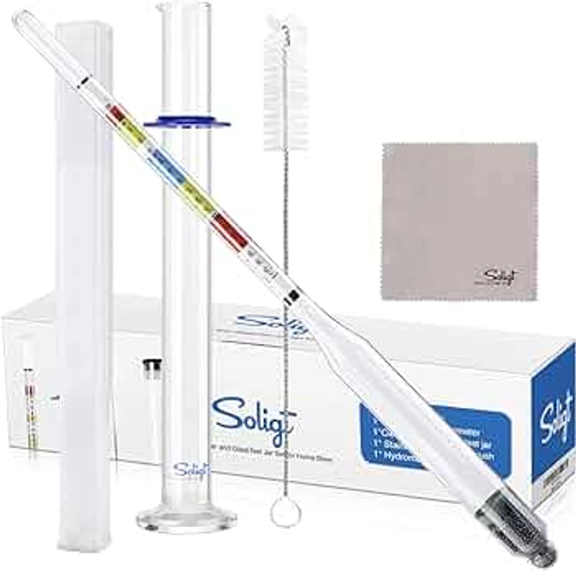 SOLIGT Triple Scale Hydrometer and Glass Test Jar for Wine, Beer, Mead & Cider - ABV, Brix and Gravity Test Kit