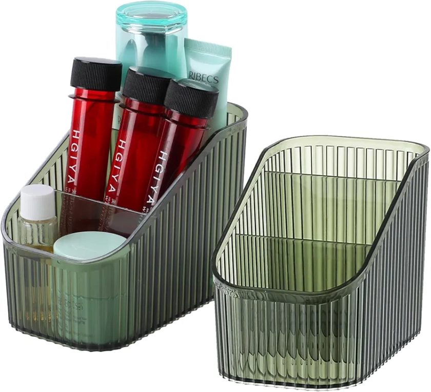 OSteed Green Makeup Organiser Box for Vanity, Makeup Brush Holder with 6 Cups, Skincare Beauty Cosmetic Storage Box, Dressing Table Organiser Storage, Toiletry Organiser