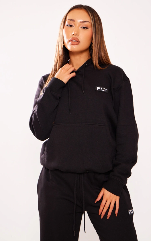 Plt Petite Black Badge Detail Oversize Hoodie