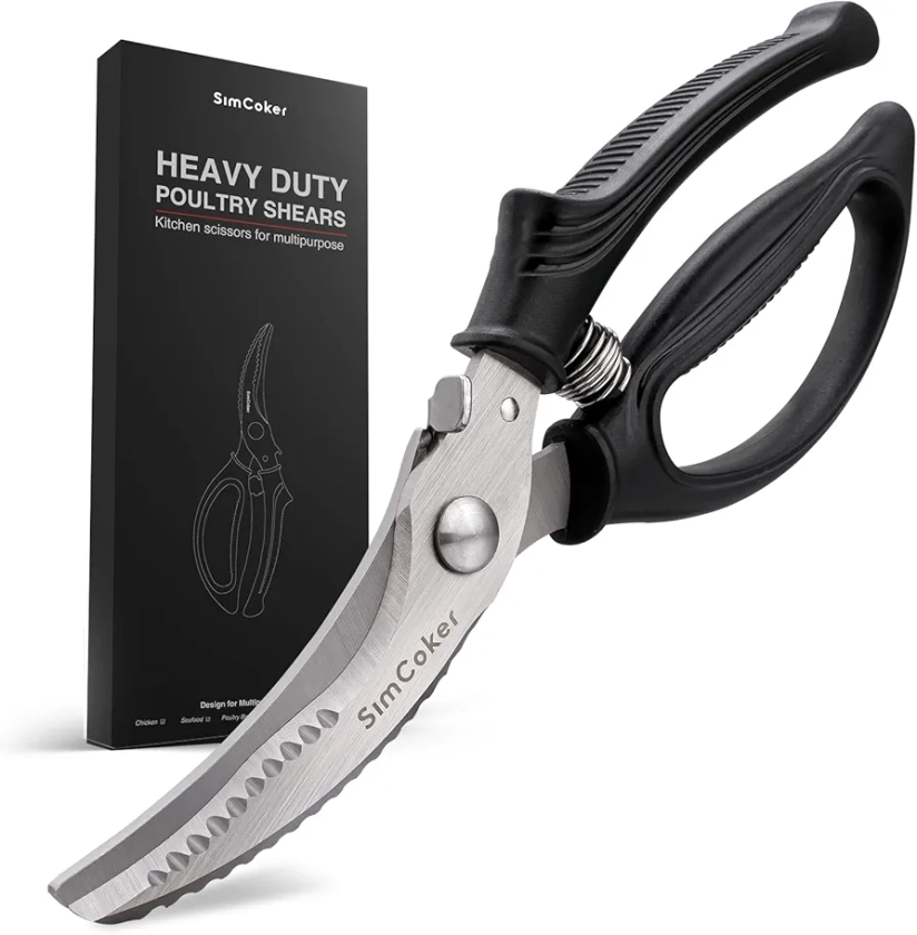 Amazon.com: SimCoker Poultry Shears, Heavy Duty Kitchen Shears With Anti-Slip Handle & Safety Lock, Poultry Scissors for Meat, Chicken, Bone,Turkey, Fish, Spring Loaded, Dishwasher Safe (Black) : Home & Kitchen