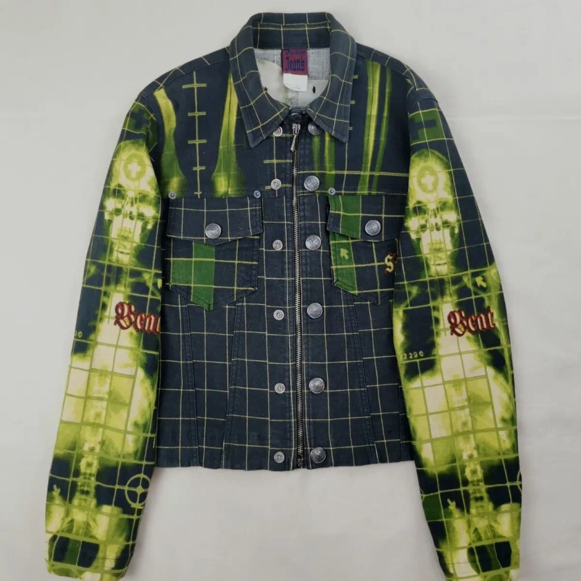 SS1996 X-Ray Skeleton grid gothic jean jacket