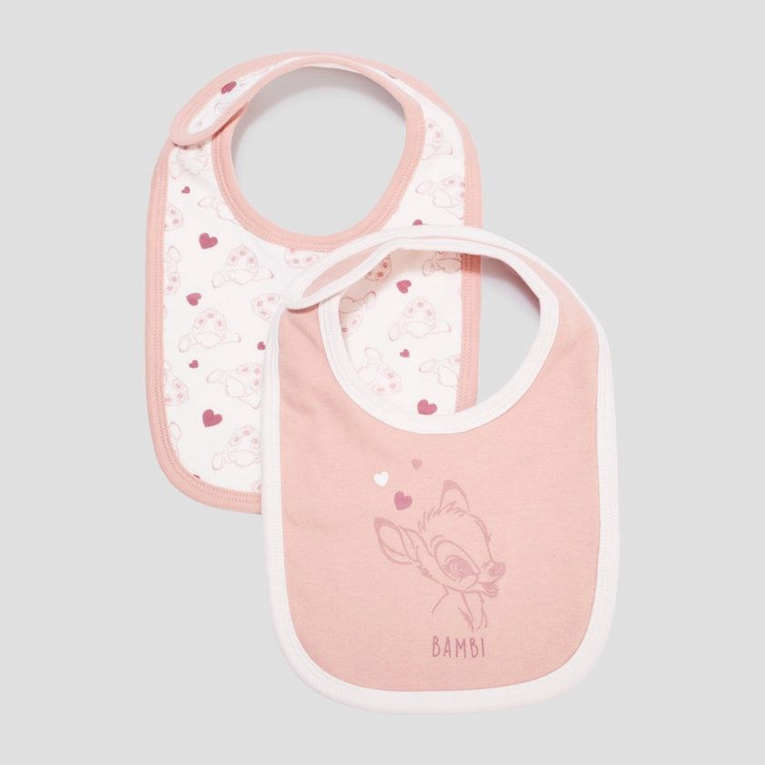 Lot 2 bavoirs coton Bambi rose bébé