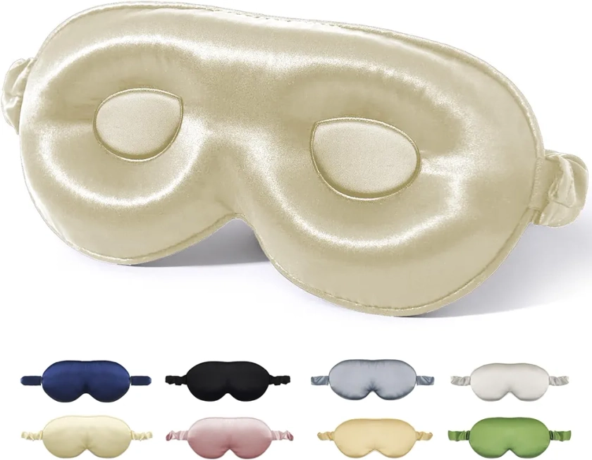 Mulberry Silk Sleep Mask, 3D Contoured Cup Eye Mask for Sleeping, Super Soft Breathable Silk Eye Covers for Sleeping, Blackout Eye Mask for Sleeping, Travel Silk Eye Mask Ivory