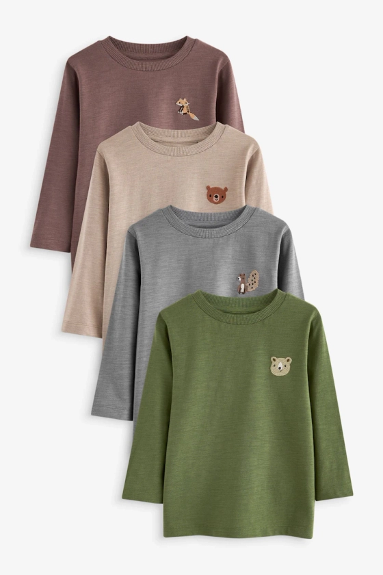 Buy Grey/Brown Woodland Animal 100% Cotton Long Sleeve Character T-Shirts 4 Pack (3mths-7yrs) from the Next UK online shop