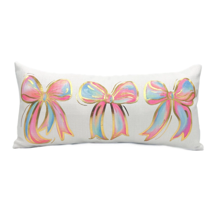 Gold Foil Colorful Bows Lumbar Pillow 1188 - Etsy