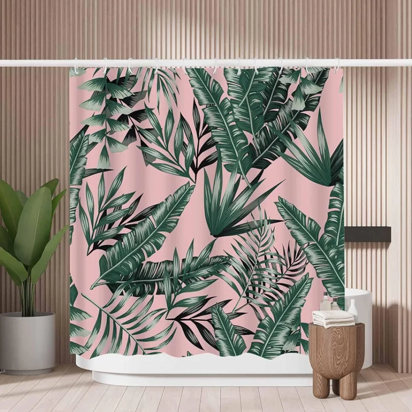 Woutay Shower Curtain Mould Proof Resistant Green Tropical Palm Banana Leaves,Water Repellant Fabric,Polyester,with 12 Plastic Hooks : Amazon.co.uk: Home & Kitchen