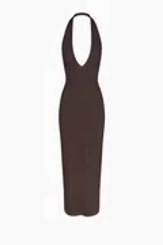 Buy SKIMS Burgundy Soft Lounge Deep Plunge Halter Maxi Dress Online for Women | Ounass UAE